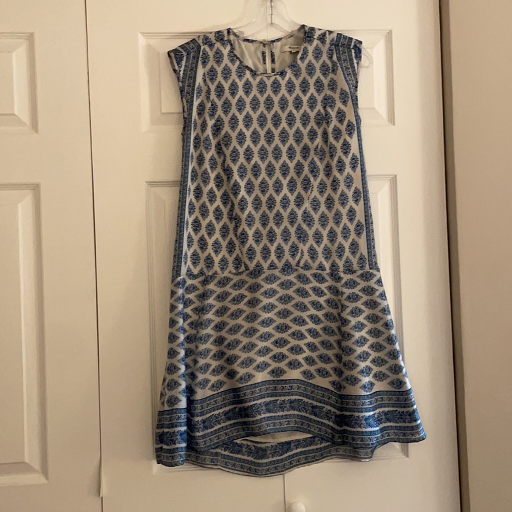 Silk summer blue & white dress